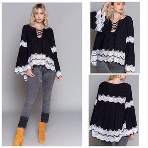 BABYDOLL Blouse with Bell Sleeves in Black